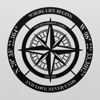 Thumbnail for Personalized Compass Metal Sign - Where Life Begins And Love Never Ends