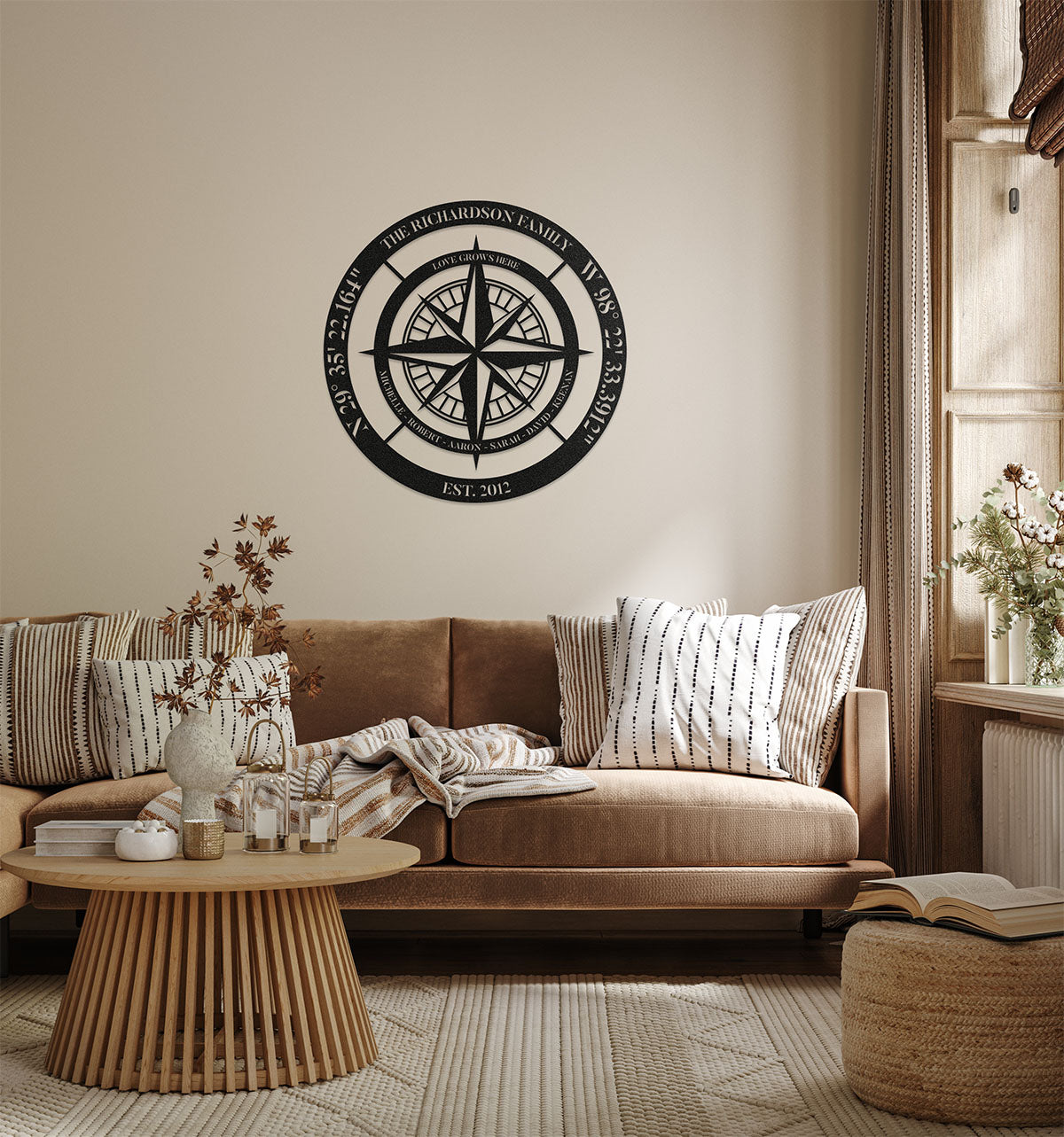 Personalized Compass Metal Sign - Love Grows Here