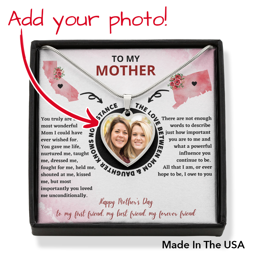 Long Distance Mother's Day Gift - Personalized Heart Pendant With States